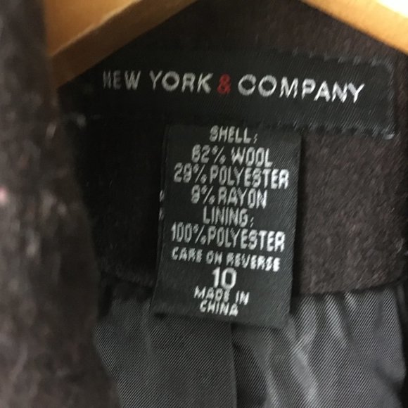 New York Co Peacoat 10 Wool Blend Double Breasted Coat Solid Brown Notch Pockets - Picture 6 of 14